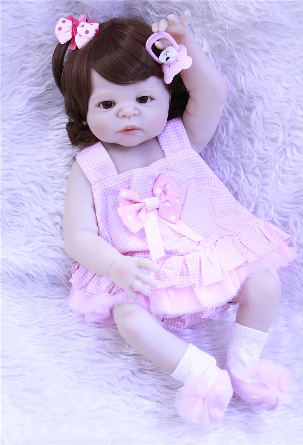 Модные 57 см реалистичные локоны для малышей с розовым платьем принцесса Bebe Reborn