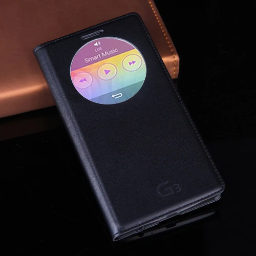 Откидной кожаный чехол для телефона LG G3 LGG3 G 3 D855 D850 D 855 850 D851 умный чехол с окошком для просмотра с кругами и функцией сна быстрый ответ - Цвет: Black