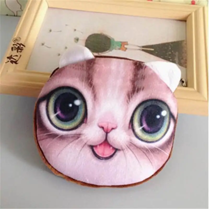 3D милый кошелек для девочек, Сумка с животным лицом на молнии, мини-кошелек для монет с кошкой, плюшевый Кошелек для собак, кошек, детский маленький мешочек для монет