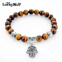 longway new tiger eye natural stone hand pendant bracelets bangles silver color bracelets for women and men jewelry sbr150231