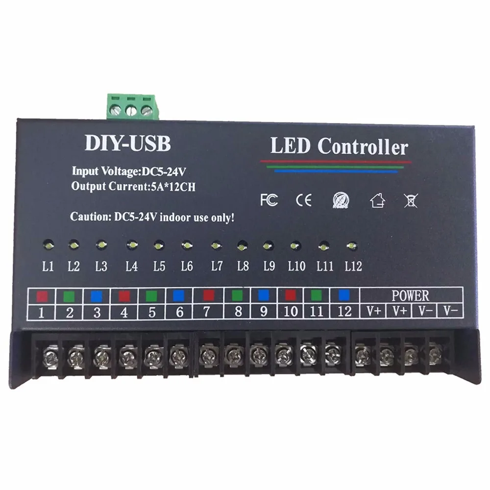12 канальный DMX декодер DMX512 контроллер USB диммер драйвер постоянного тока 5 в 24 В