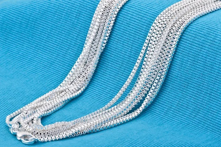 Длинное серебряное ожерелье шкатулка 2 мм серебряная цепочка 16 дюймов оптовая