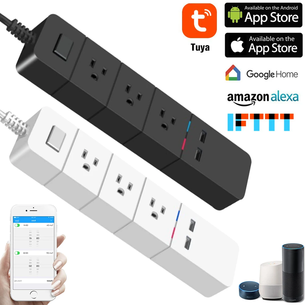 Умная полоса питания для США WiFi 2 usb-порта 3 розетки переменного тока таймер