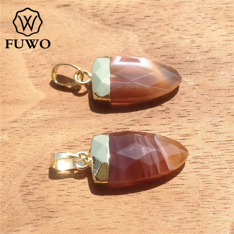 Подвеска в форме рога красного агата FUWO гальваническое покрытие из 24-каратного