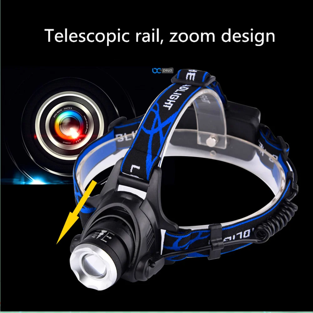 Светодиодный налобный фонарь Рыбалка 6000 люмен T6 с регулируемым зумом