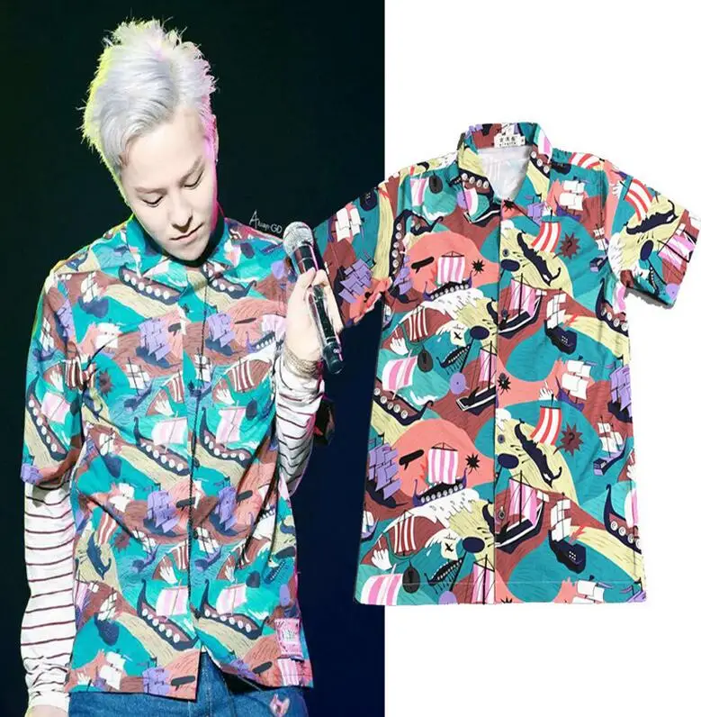Гавайская рубашка с коротким рукавом и отложным воротником в стиле Харадзюку|aloha