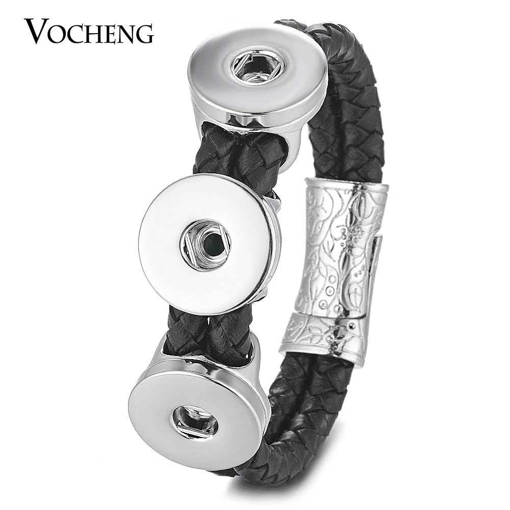 

20PCS/Lot Vocheng Ginger Snap Button Leather Bracelet Black Double Braided Magnet Clasp 18mm Interchangeable Jewelry NN-560*20