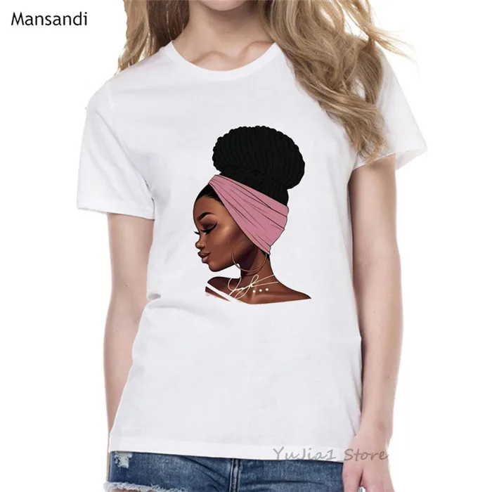 Y42478 Melanin Poppin футболка vogue Футболка женская черная африканская кудрявая волосы девушка футболка с принтом femme harajuku одежда женская футболка Топы - Цвет: Y42478