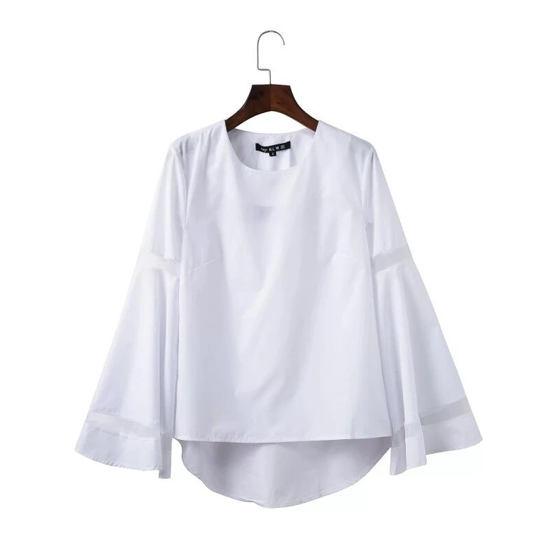 

Women Splicing Flare Sleeve Shirts Fashion Loose Blouse Casual Lady Tops Chemise Femme Blusas S1125