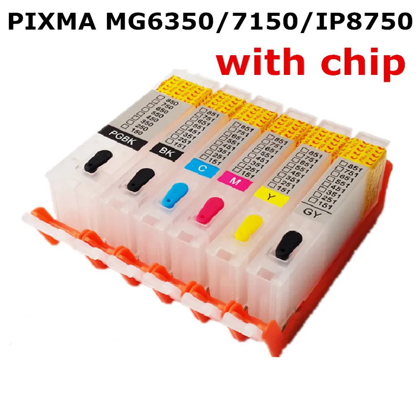 

6 color For CANON PIXMA MG6350 mg7150 IP8750 MG7550 printer PGI-550BK CLI-551 refillable ink cartridges with permanent chips