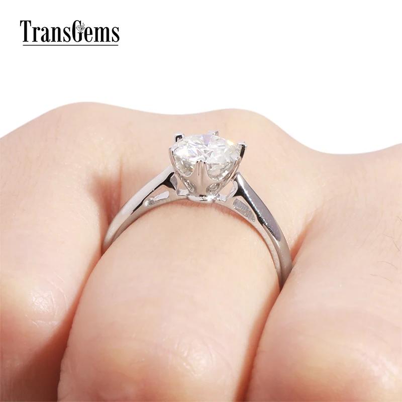 Женское кольцо для помолвки Transgems Solid 14k 585 из белого золота 1 карат диаметр 6 5 мм F