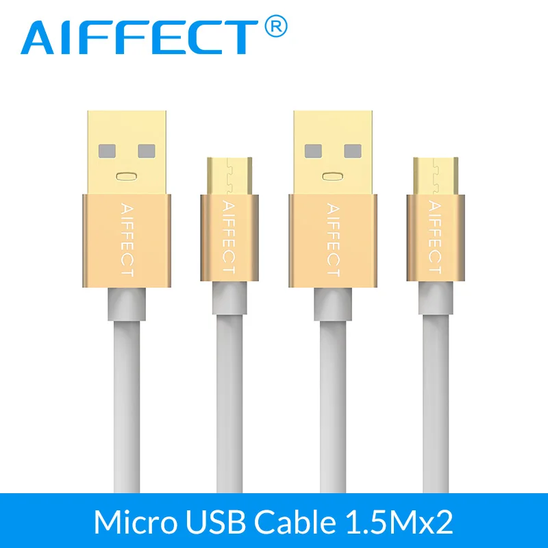 AIFFECT 2 шт. 1,5 м 5V3A Micro USB кабель мобильного телефона USB зарядное устройство кабель синхронизации данных кабина для HuaWei samsung Xiaomi htc Android - Цвет: 2 x Gold