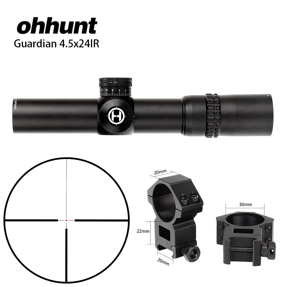 with Picatinny.Rings Ohhunt Guardian 4,5x24 Охотничья винтовка прицел 30 мм трубка тактическая Оптика прицел 1/2 полумил точка сетка башенки Сброс прицел - Цвет: with Picatinny.Rings