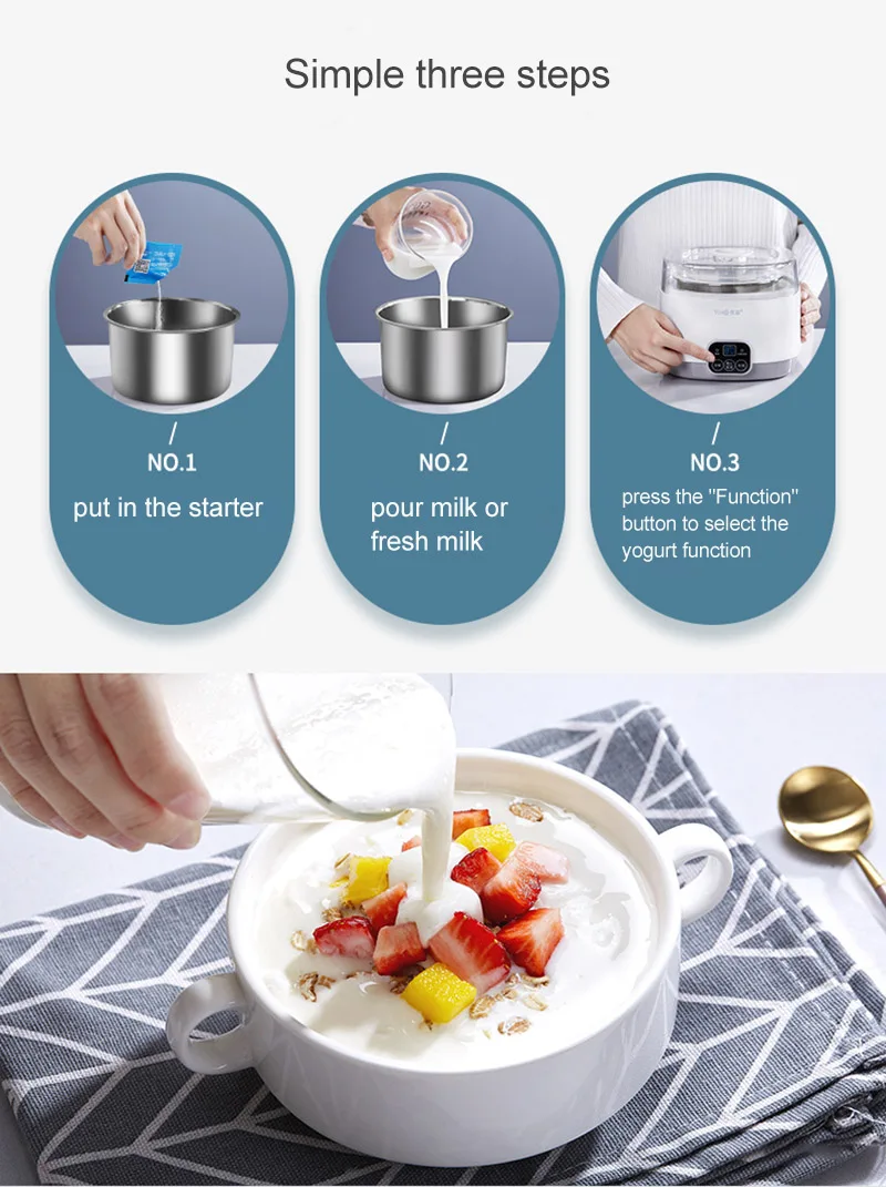 Kbxstart Многофункциональный 1L йогурт машина Natto рисовое вино йогурт DIY инструменты из нержавеющей стали Linner ферментационная машина 220 В