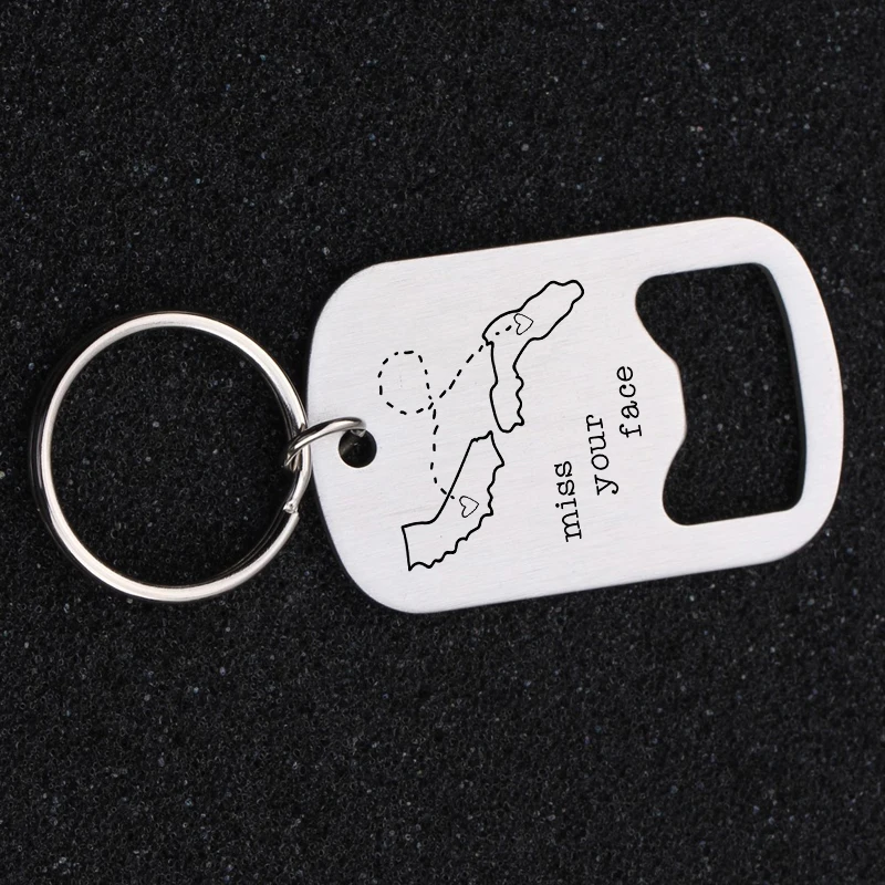 Creative High Quality Bottle Opener Key Chains Engraved Miss Your Face Keyring Long Distance Keys Holder Couples Lover's Tag | Украшения