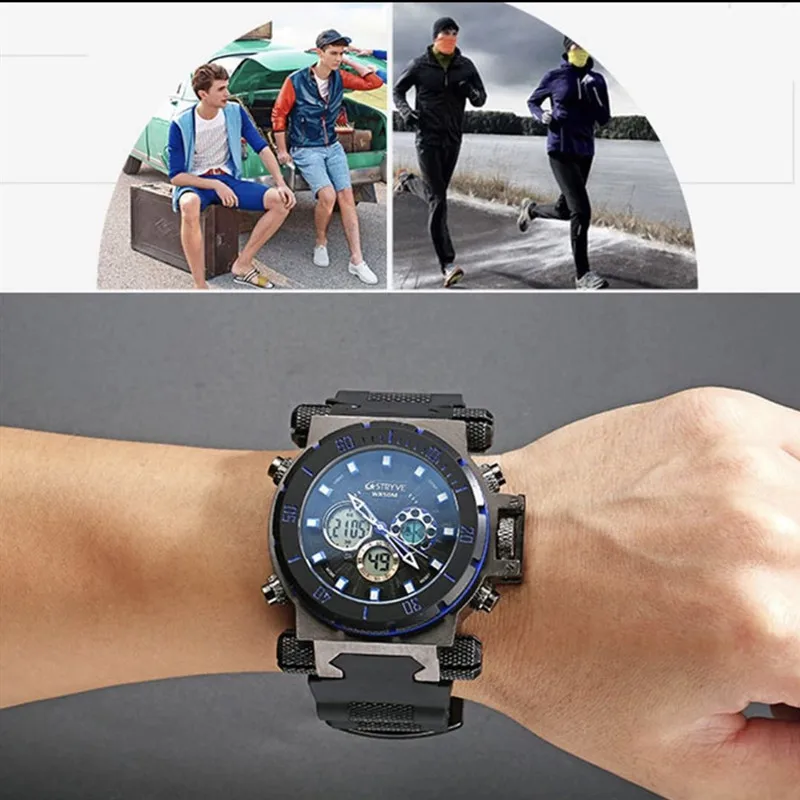 Мужские спортивные часы STRYVE армейские кварцевые цифровые и аналоговые с