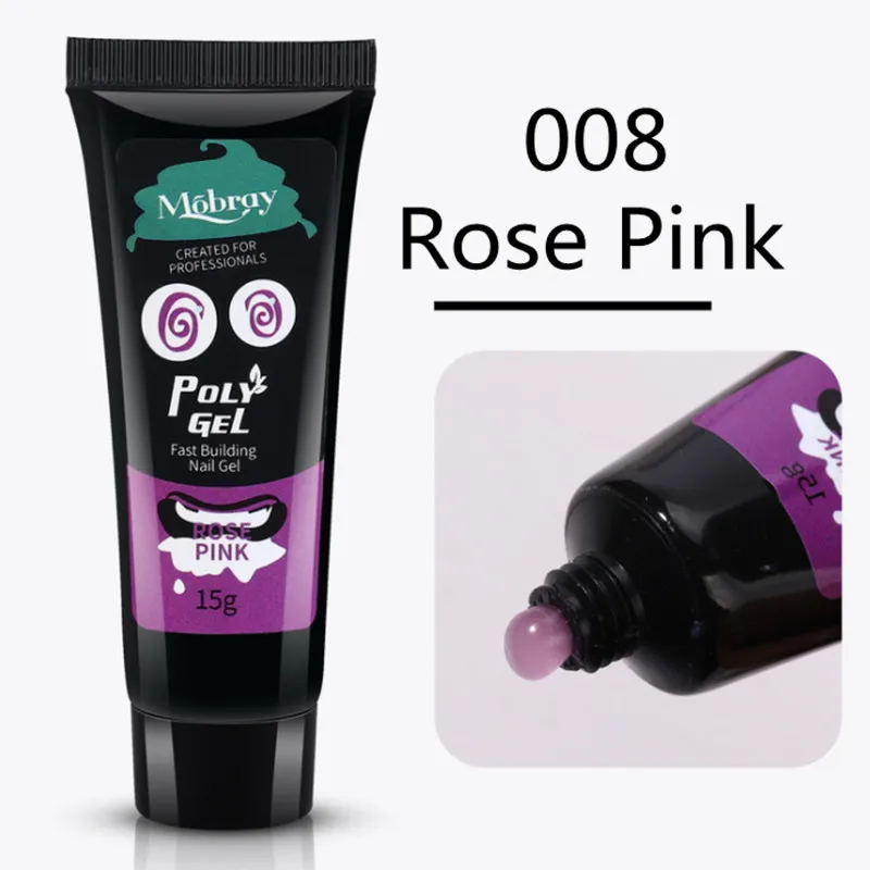 008 Rose Pink 1 шт., 15 г, полигель-лак для замачивания, удлиненный, строительный, УФ, полигель, акриловый, геллак, камуфляж, маникюр, желе-лак для дизайна ногтей - Цвет: 008 Rose Pink