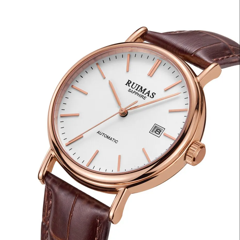 Reloj Hombre мужские автоматические Роскошные сапфировые классические часы Механические Мужские Простые RUIMAS мужские деловые наручные часы
