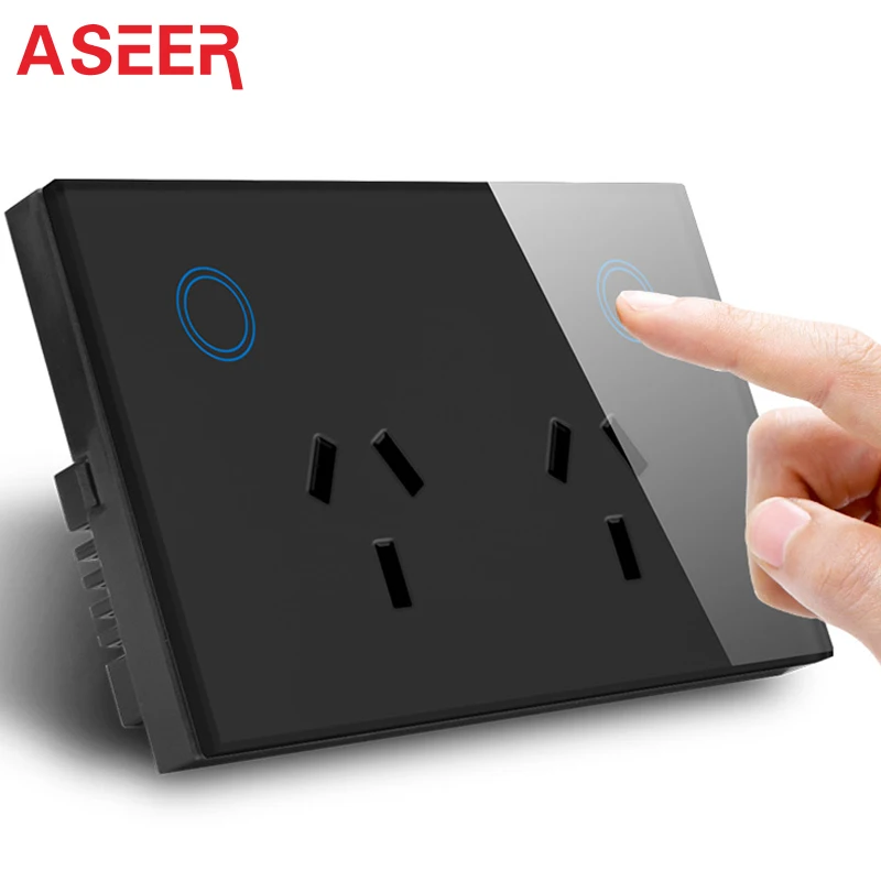 

ASEER GMA Approved AU Standard Touch Control Power Socket NO WIFI,Crystal Glass Panel 10A AC110-240V, Doubel Wall Socket