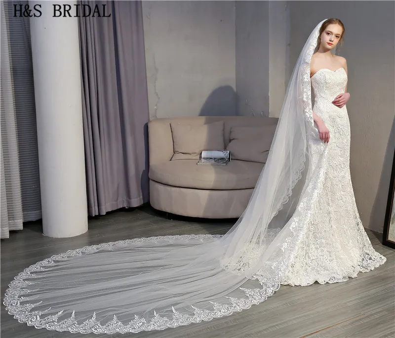 H &amp S свадебная вуаль с кружевной каймой свадебные аксессуары длинная de mariee velo sposa
