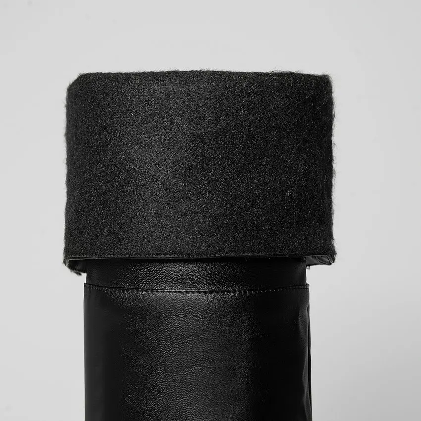 Женские сапоги ботфорты QUTAA замшевые/ПУ Модные однотонные с закругленным носком