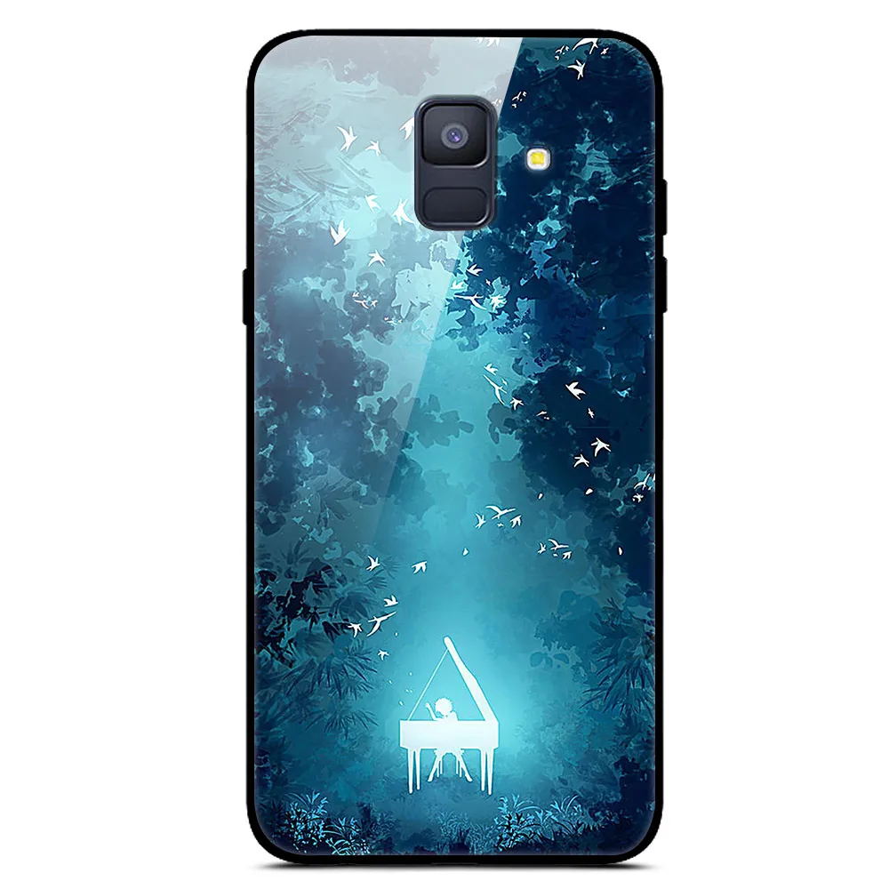 27 Чехол для samsung A6 A 6 из закаленного стекла с изображением планеты и космоса, стеклянный чехол для задней панели для samsung Galaxy A6 A600F с мягким краем - Цвет: 27