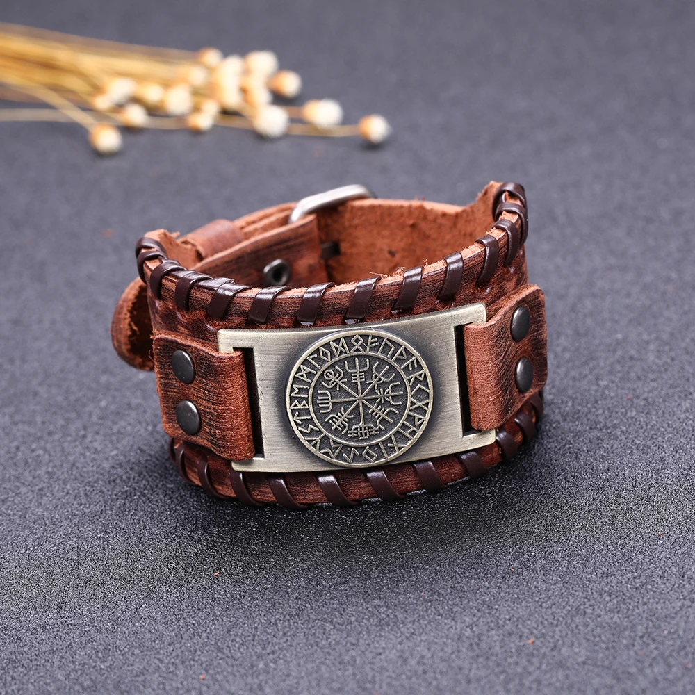 LIKGREAT Viking Vegvisir компас Подвески, браслет, нордические руны, очаровательный браслет для мужчин, Odin черный коричневый кожаный браслет, ювелирные изделия