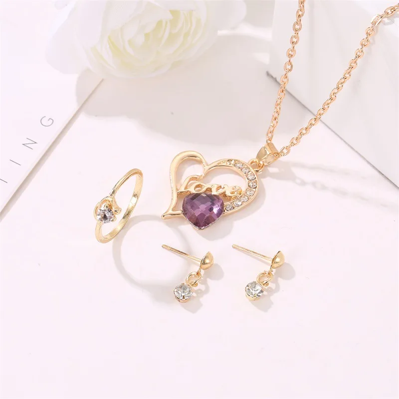 

RONGQING 12set/lot love Pendant Necklace Rings Jewelry Sets for Women Gold Color Wedding Jewelry Set 2019
