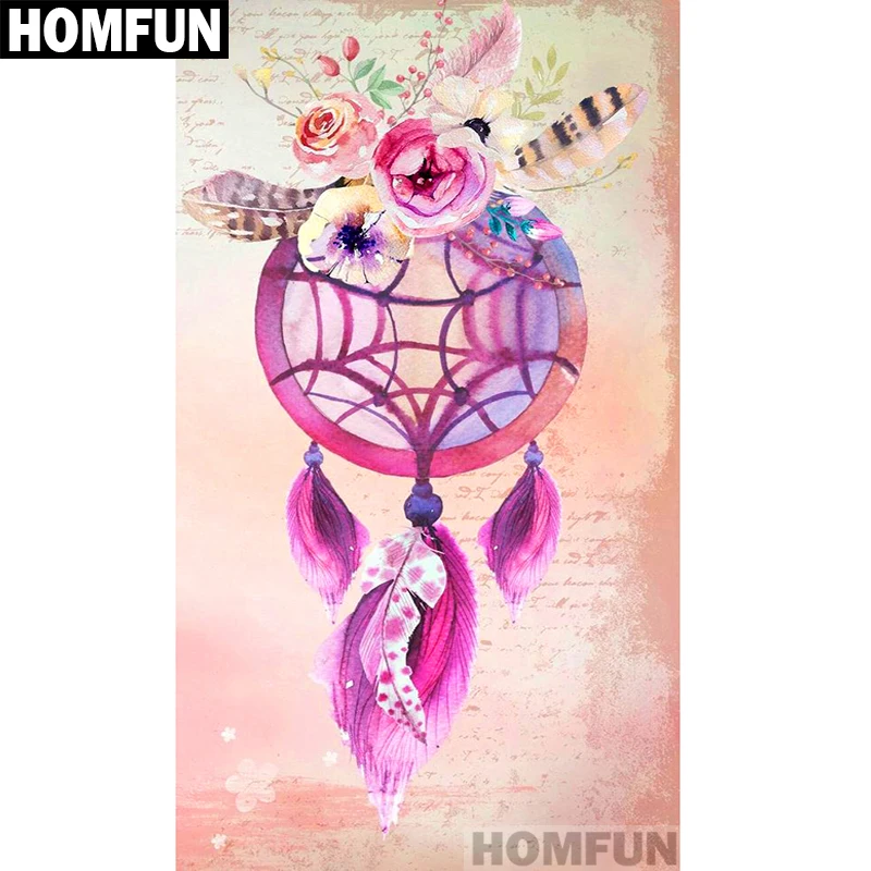 Алмазная живопись HOMFUN полноразмерная/круглая вышивка мечтательные перья 5D