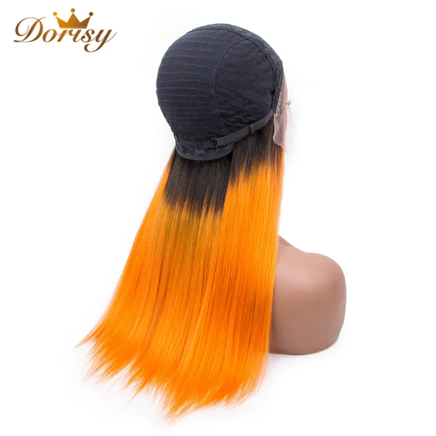 Human Hair Wigs Brazilian Straight T1b/Orange Pre plucked Non Remy Middle Part Natural Headline Lace |