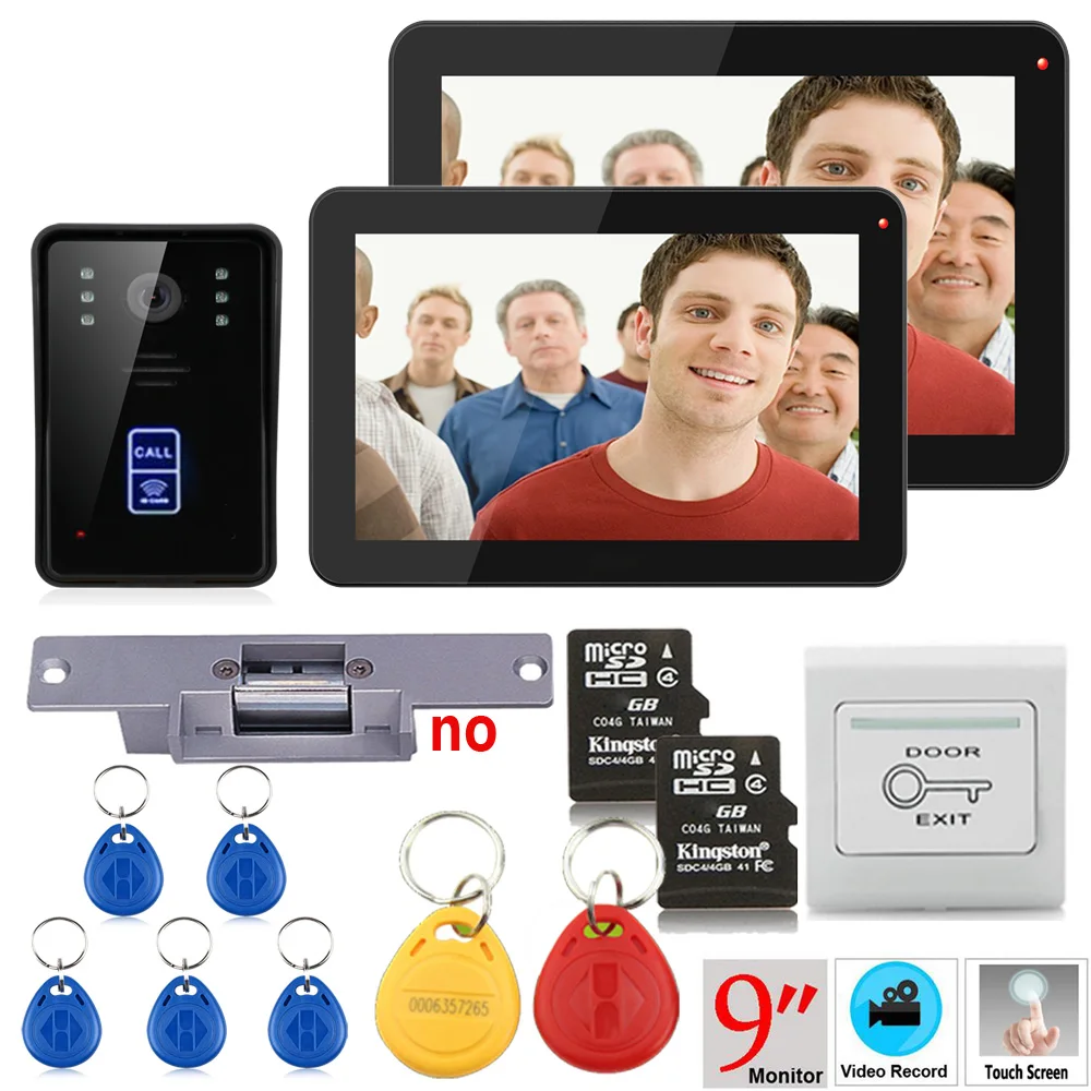 9 дюймов 2 монитора запись RFID 900TVL цвет видео домофон комплект непромокаемый