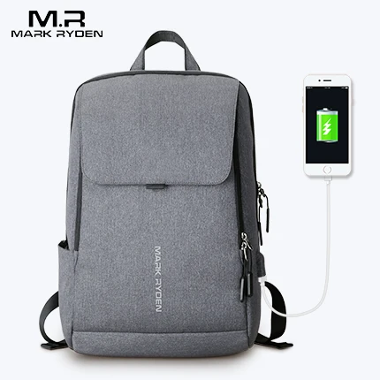 light gray Mark Ryden мужской рюкзак с USB подзарядкой 15,6 дюймов, школьная сумка для ноутбука для мальчика, мужская дорожная водонепроницаемая сумка Mochila - Цвет: light gray
