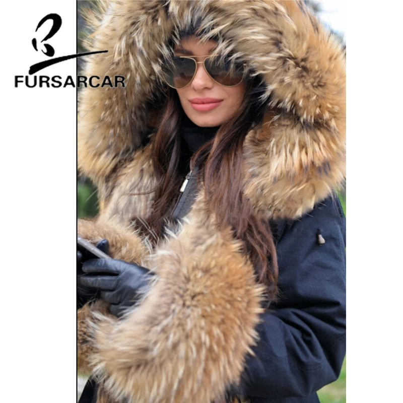 Роскошное Новое Стильное пальто FURSARCAR из натурального меха женская зимняя