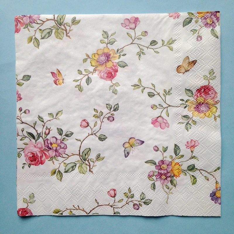 Ланч-бумага napkins-20pcs 33x33 см 2-слойные свежие Сельские Цветочные бумажные салфетки