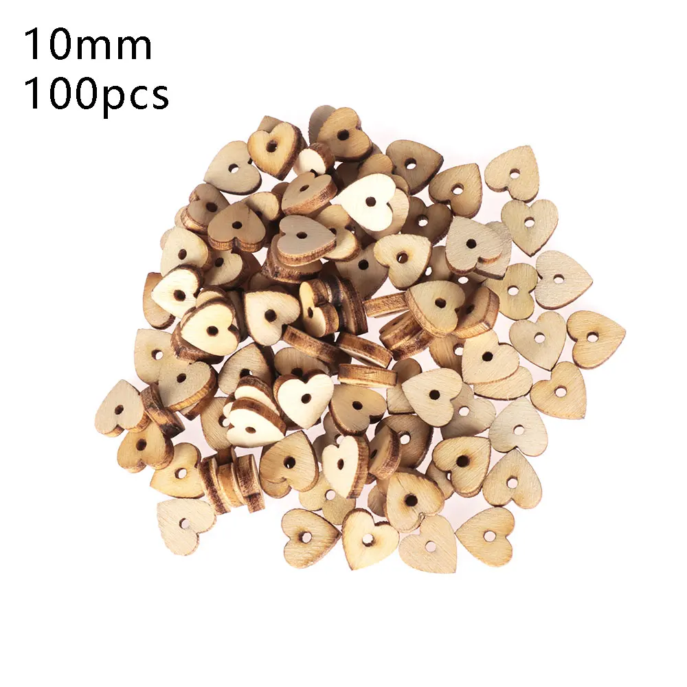 100pcs heart 10mm Пуговицы ручной работы из натурального дерева с граффити, деревянные ножки/корона/сердце/звезда в форме дня рождения, свадебные украшения - Цвет: 100pcs heart 10mm