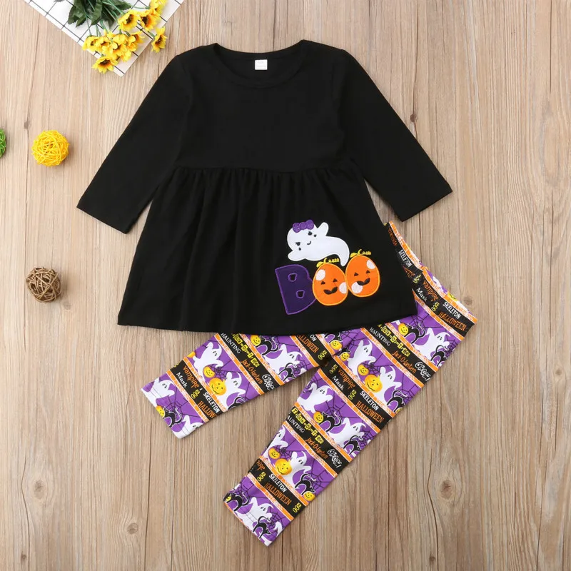 Halloween Toddler Kids Baby Girl Spider Top Dress Long Pants Leggings Outfits Set Clothes Sleeve Autumn Winter Cotton 2-7T | Детская