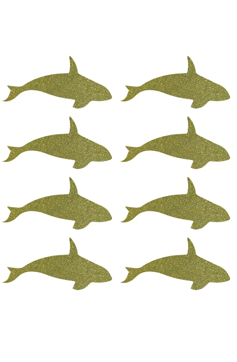 3.8x1.8cm Killer whale gold glitter sticker label | Stickers