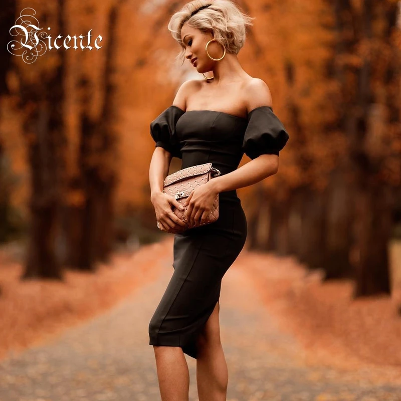 Платье-пачка с рукавами-фонариками повседневное Бандажное платье вырезом