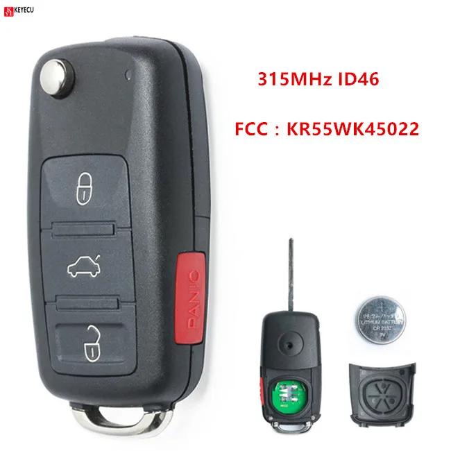 KEYECU 3+ 1 кнопка Замена дистанционного брелока 315 МГц ID46 для Volkswagen Touareg 2004 2005 2006 2007 KR55WK45022