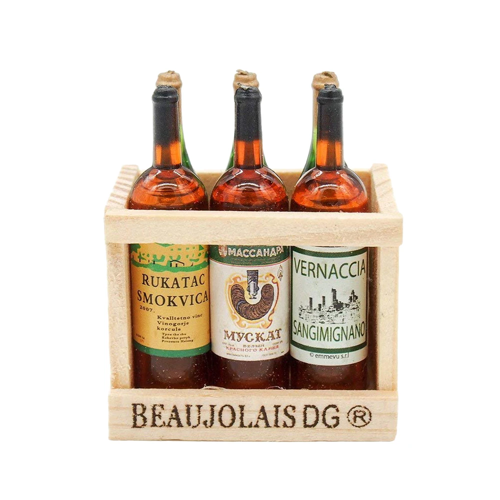 6 Wine Bottle Crate Odoria 1:12 миниатюрные 5 винных бутылок и Кубок в Деревянный чехол для кукольного домика кухонные аксессуары для столовой ресторана - Цвет: 6 Wine Bottle Crate