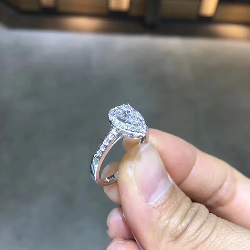 ANI 18 K Белое Золото(AU750) обручальное кольцо 0,76 CT GIA сертифицированное VS2 груша ограненное натуральным бриллиантом Женское Обручальное кольцо с камнем