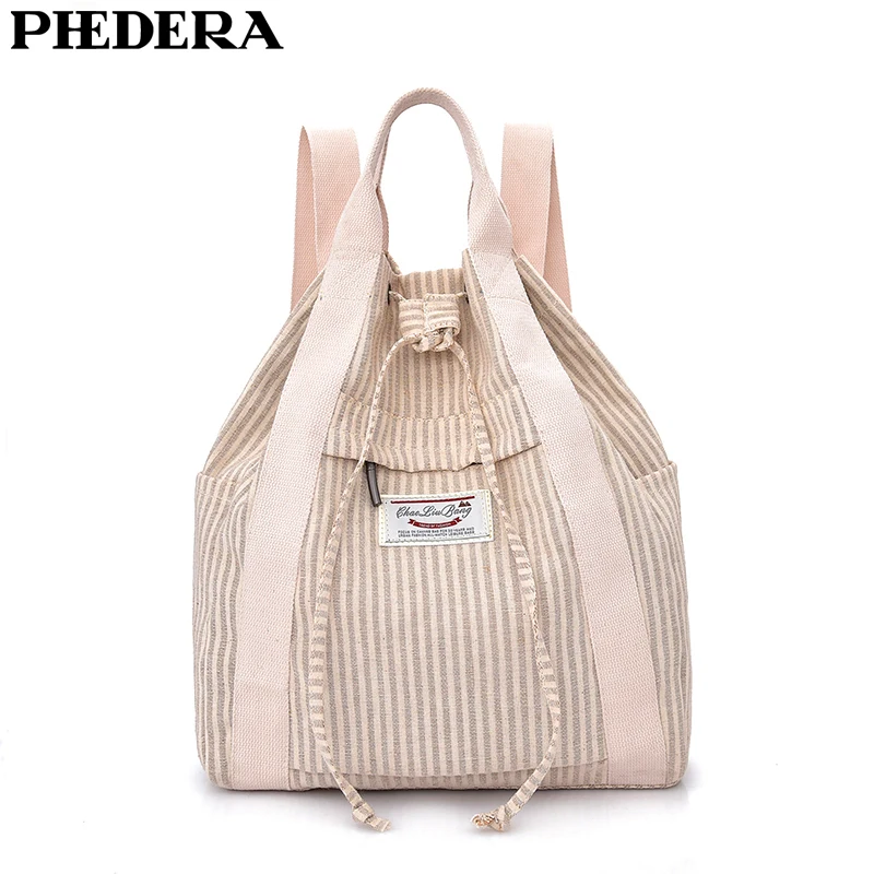 PHEDERA Новый многоцелевой женский рюкзак Оксфорд Модный Полосатый на плечо бежевый