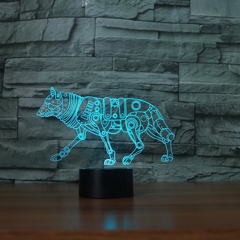 3D светодиодный Красочные градиент атмосферу животного волк Звездная ночь собака