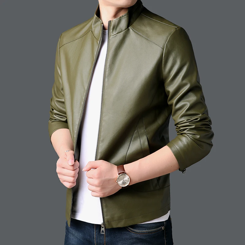 

2019 New PU Leather Jackets Men Stand Collar Coats Size 4XL Fashion Black Men Motorcycle Leather Jacket
