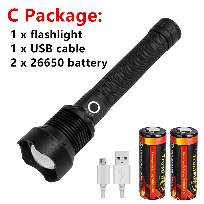 Xhp70.2 самый мощный флэш-светильник usb Zoom led факелы xhp70 18650 или 26650 батарея лучший кемпинг открытый светильник - Испускаемый цвет: C Package