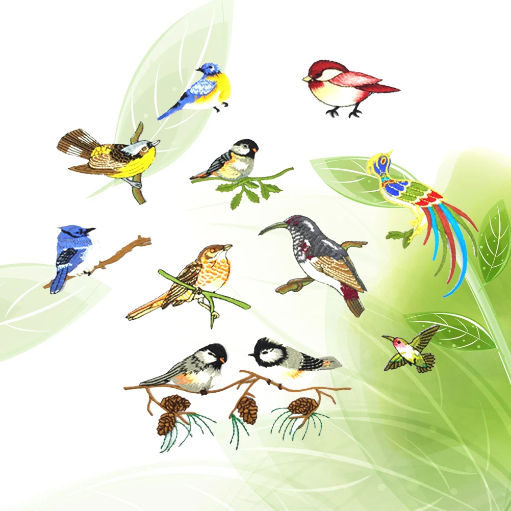 10 шт. изысканная вышивка в форме мультяшных птиц Пришивные Аппликации нашивки