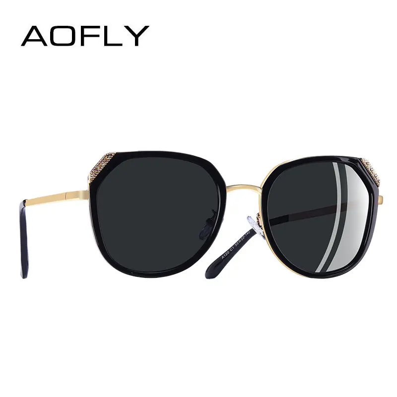AOFLY, фирменный дизайн,, поляризационные солнцезащитные очки, женские солнцезащитные очки, стразы, инкрустация, уникальная оправа, оттенки, UV400, A120 - Цвет линз: C1Gray
