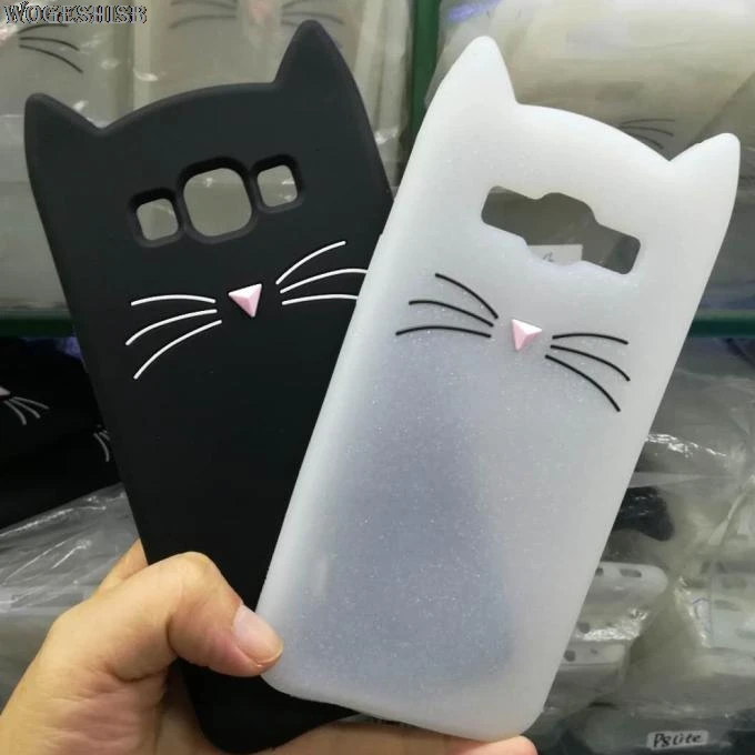 3D мультфильм улыбка черная кошка уши бороды Мягкий силиконовый чехол для