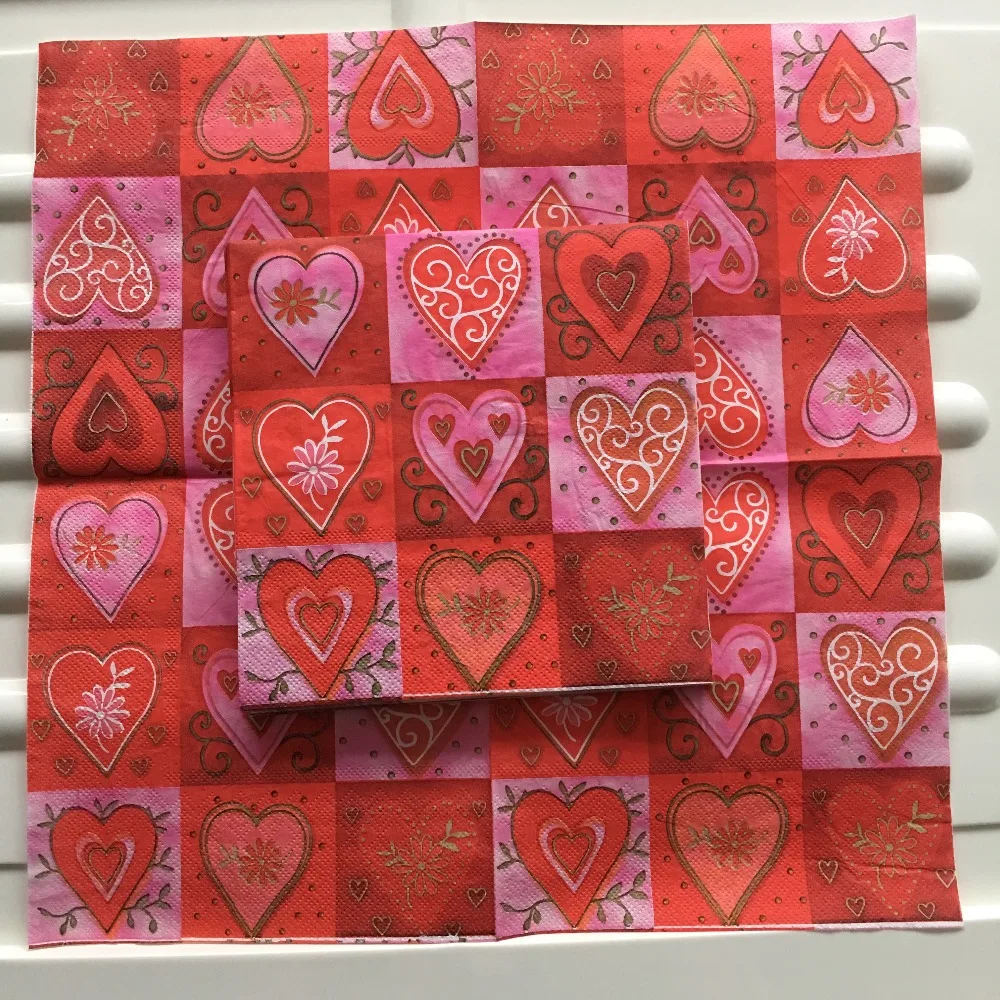 Decoupage Napkin paper red Wedding birthday party tissue elegant handkerchief print heart flower vintage servilletas decor 20 | Дом и сад