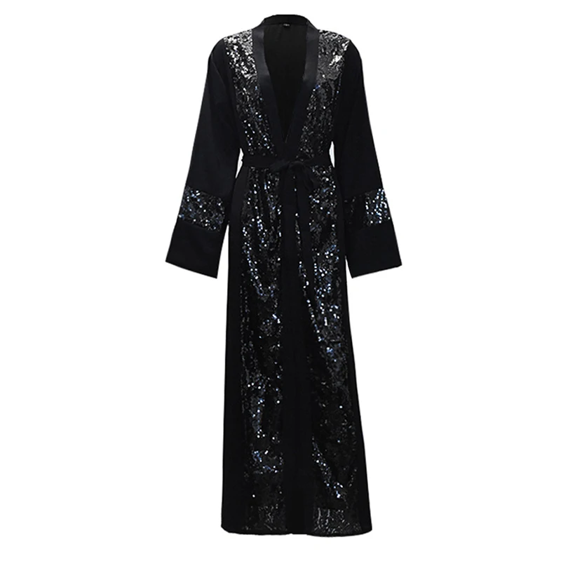 Black Cardigan Плюс размеры женские кимоно Mujer Vetement Femme Длинные блестками кимоно кардиган Roupa Женская одежда корейской моды костюмы - Цвет: Black Cardigan